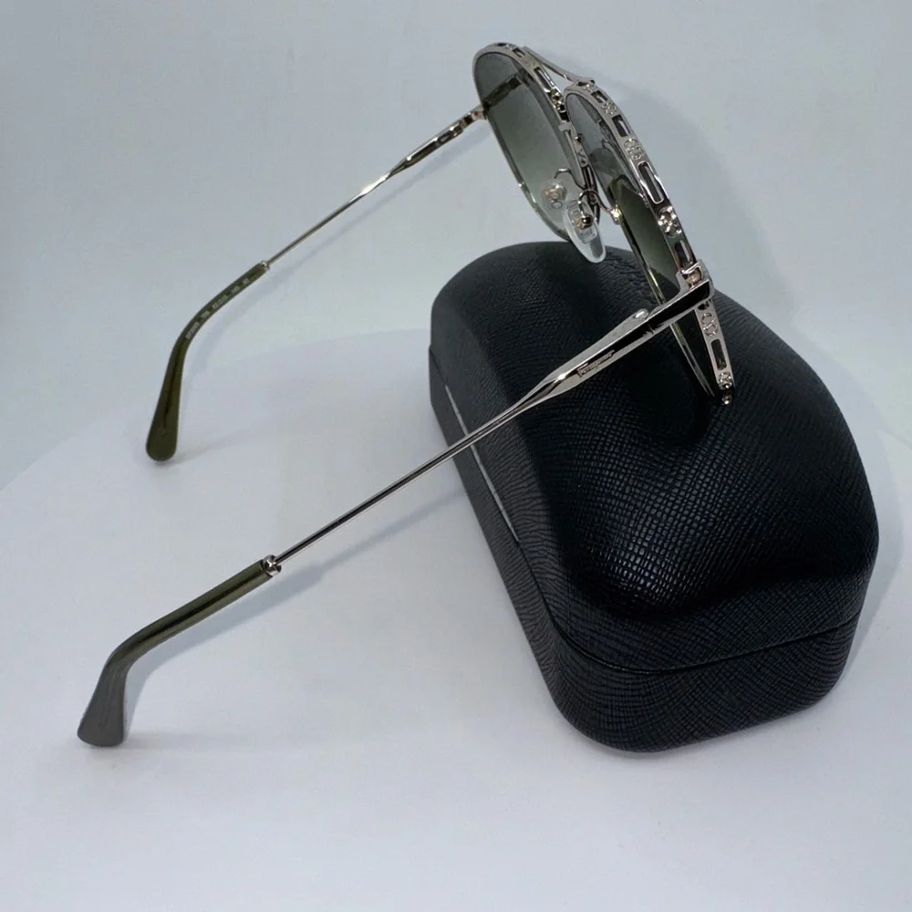 New! Salvatore Ferragamo Gold/Green Oversized Aviator Sunglasses with Case